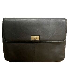 J Crew Vintage Leather Turnlock Flap Clutch Bag Black